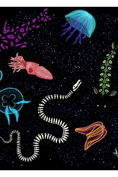 Universal Poster decorativ din lemn cu tablou bioluminiscent oceanic