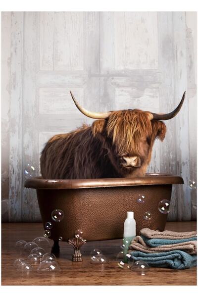 Universal Διακοσμητική ξύλινη αφίσα με σχέδιο αγελάδας από την Yayla σε μπανιέρα