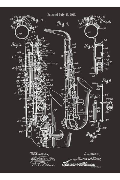 Universal Jazz Saxophone Vintage Patent Print 1915 Ξύλινη διακοσμητική αφίσα ...