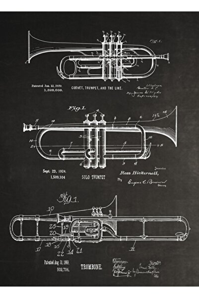 Universal Vintage Caz Oyuncu Patent Baskıları Trompet Trombon Kara Tahta Tablo Ahşap Poster Dekoratif