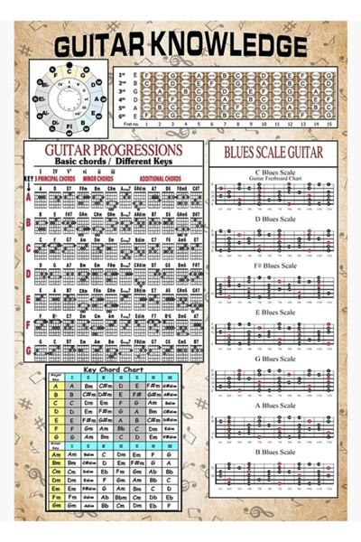 Universal Αφίσα με πληροφορίες για την κιθάρα, Διακοσμητική ξύλινη αφίσα με π...