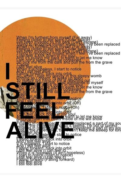 Universal Полу-жив - чувствам го още. Дървен декоративен плакат за маса