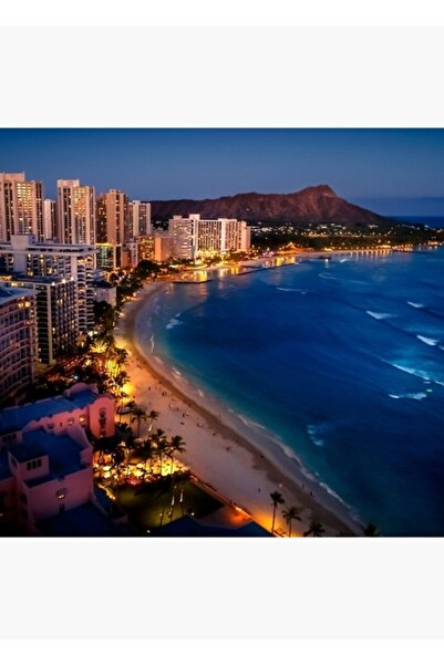 Universal Plaja Waikiki și orizontul Honolulu, Hawaii, tablou decorativ din l...