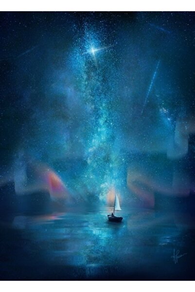 Universal Voyager - Cer înstelat pe ocean, tablou decorativ din lemn, poster ...