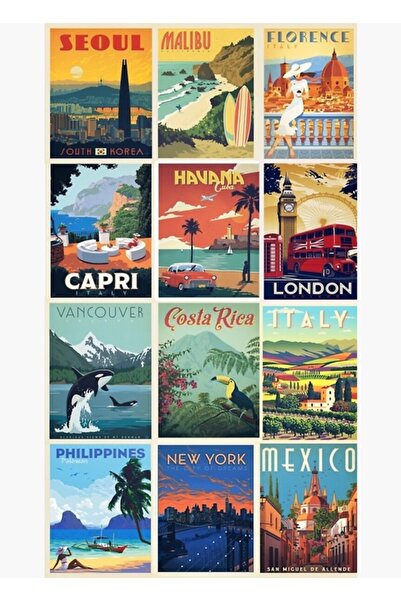 Universal Cărți poștale de călătorie Colaj estetic Pictură Poster din lemn De...