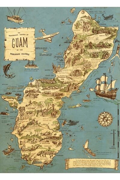 Universal Χάρτης του Γκουάμ 1949 - Ξύλινη αφίσα για διακοσμητικό χριστουγεννι...