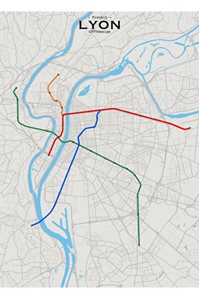 Universal Διακοσμητική ξύλινη αφίσα με χάρτη της πόλης του Λυών