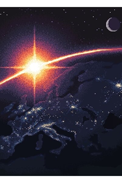 Universal Artă pixelată: Tablou cu lumini urbane, poster decorativ din lemn