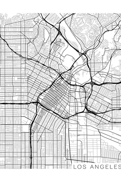 Universal Χάρτης του Λος Άντζελες, ΗΠΑ - Ασπρόμαυρη Ξύλινη Αφίσα Διακοσμητική