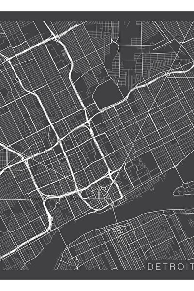 Universal Карта на Детройт, САЩ - Сив настолен дървен декоративен плакат
