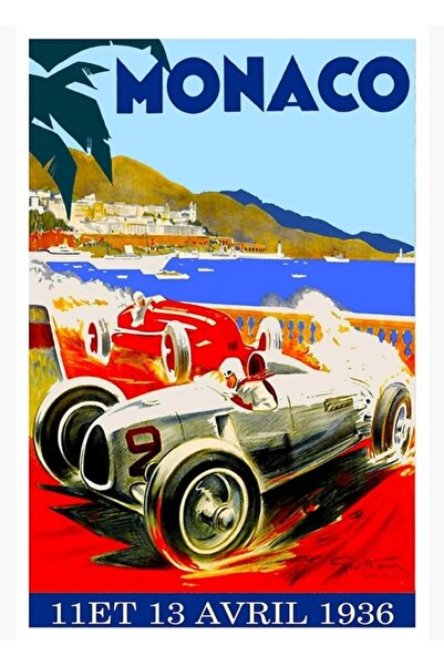 Universal "monaco Grand Prix" Vintage Ξύλινη Διακοσμητική Αφίσα με Εκτύπωση Δ...