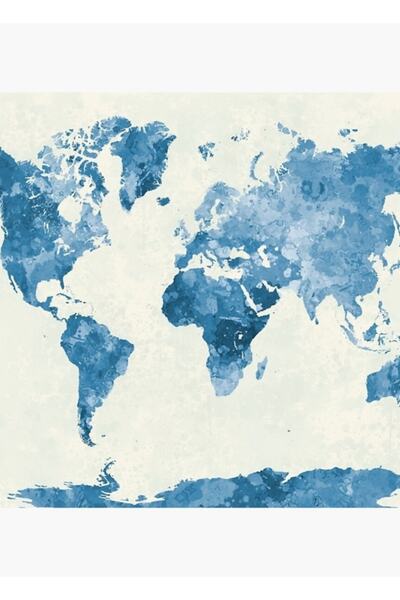 Universal Aquarelă Albastră Harta Lumii Tablou Poster din lemn Decorativ
