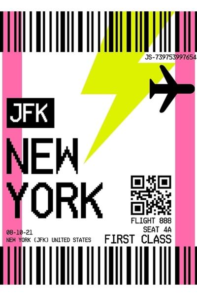 Universal New York Uçak Bileti Tablo Ahşap Poster Dekoratif