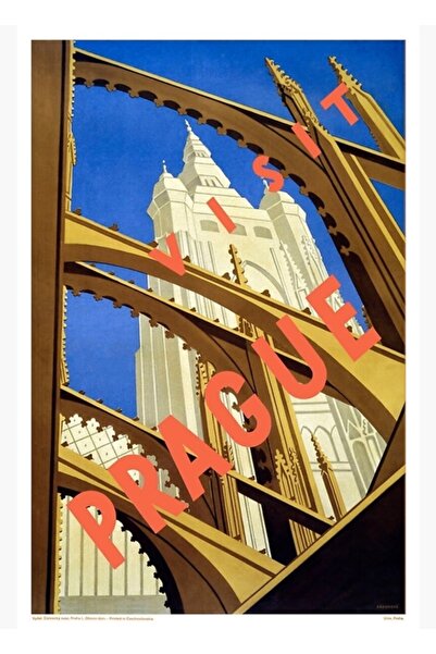 Universal Πράγα Τσεχοσλοβακία Ταξιδιωτική αφίσα ζωγραφικής Ξύλινη διακοσμητικ...