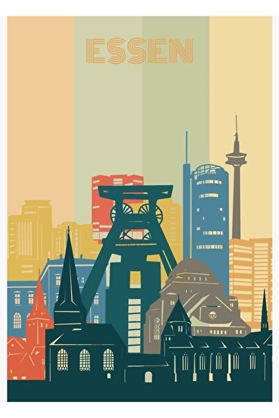 Universal Poster decorativ din lemn cu siluetă a orașului Essen