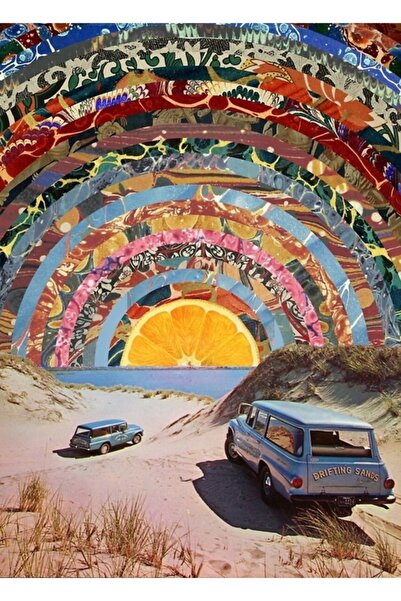 Universal Poster decorativ din lemn cu apus de soare portocaliu