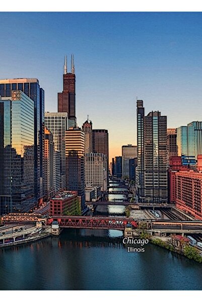 Universal Chicago, Illinois, SUA - Tablou decorativ din lemn cu orizontul Chi...