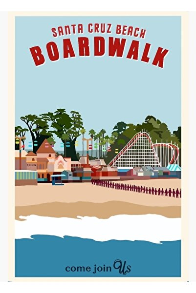 Universal Tablou inspirat de Santa Cruz Boardwalk, poster decorativ din lemn