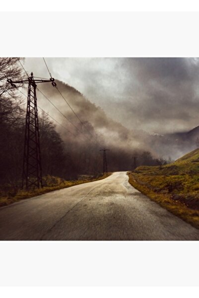 Universal Poster decorativ din lemn cu peisaj rutier cețos