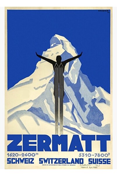 Universal Zermatt, Švajcarska, Slikanje skijaškog postera, Drveni dekorativni...