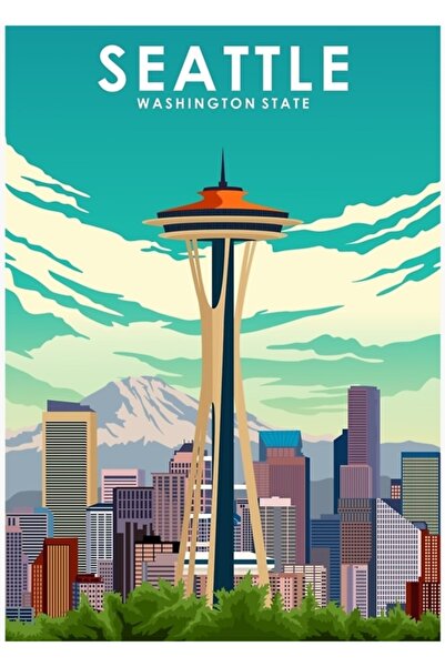 Universal Εκτύπωση αφίσας ταξιδιού στην πόλη Σιάτλ, Πολιτεία Ουάσινγκτον, Ξύλ...