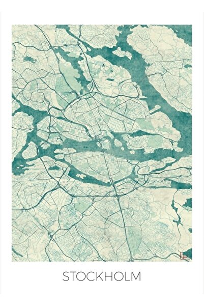 Universal Χάρτης της Στοκχόλμης Μπλε Ξύλινη Αφίσα Διακοσμητική
