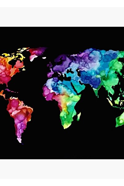 Universal Διακοσμητική ξύλινη αφίσα με χάρτη του κόσμου σε χρώματα ουράνιου τ...