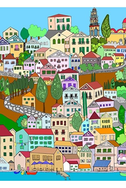 Universal Σύμι Ελλάδα Ελληνικές Νησιά των Διακοπών Τέχνη Ζωγραφική Ξύλινη Αφί...