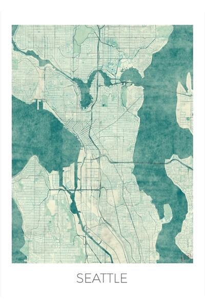 Universal Χάρτης του Σιάτλ Μπλε Ξύλινη Αφίσα Διακοσμητική