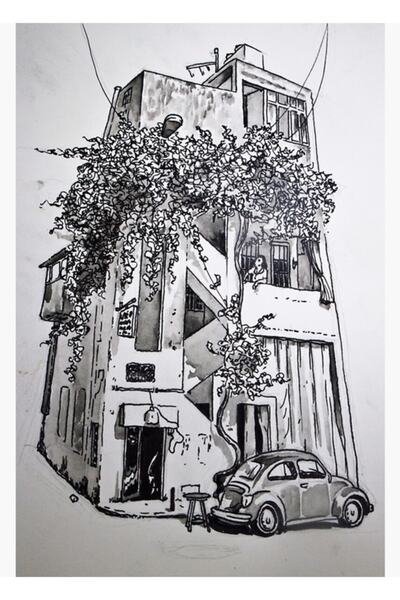 Universal Poster decorativ din lemn cu tablou pe strada 66 din Beirut