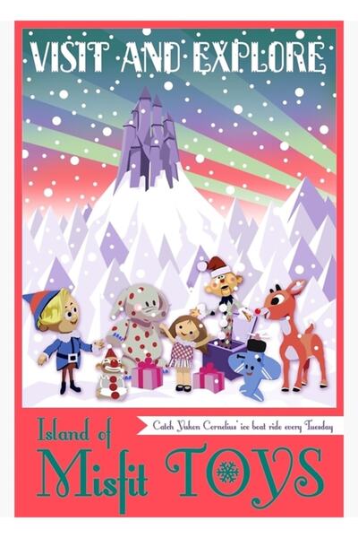 Universal Jucării din Insula Misfit - Poster de călătorie în stil Rudolph, ta...