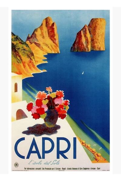 Universal Poster decorativ din lemn cu harta Italiei Capri