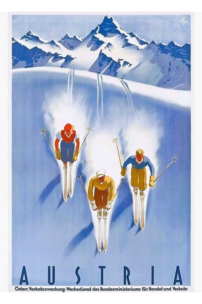 Universal Poster decorativ din lemn cu tablou de schi austriac