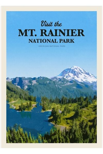 Universal Vizitați Parcul Național Muntele Rainier Tablou Poster din lemn dec...