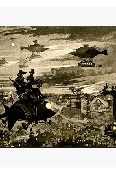 Universal Декоративен дървен плакат/постер с картина на нощен град и полети