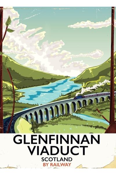 Universal Αφίσα ταξιδιού στο Glenfinnan Viaduct, Σκωτία. Ξύλινη Διακοσμητική ...