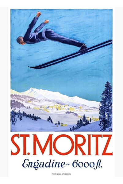 Universal 1928. St. Moritz skijaški skakač Švajcarska putnički poster slika d...