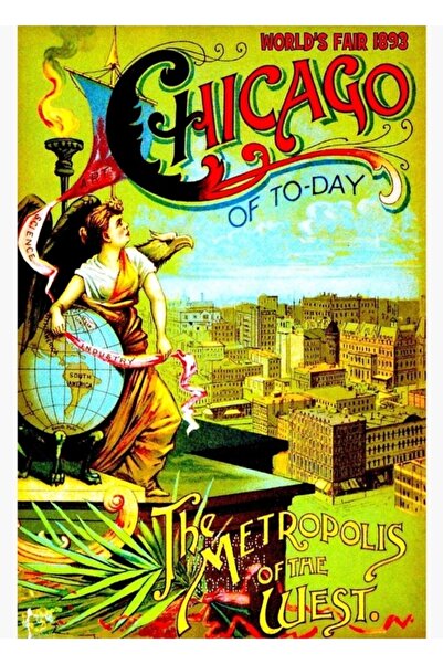 Universal Chicago World's Fair (1893) Διακοσμητική ξύλινη αφίσα με εκτύπωση δ...