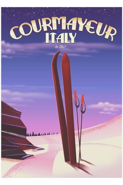 Universal Courmayeur Italia Poster Schi Tablou Poster din Lemn Decorativ