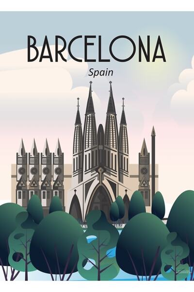 Universal Διακοσμητική ξύλινη αφίσα ταξιδιού Βαρκελώνης