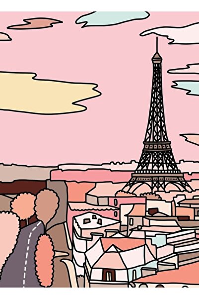 Universal Poster decorativ din lemn cu apus de soare din Paris, pictat de Sas...