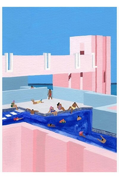 Universal Διακοσμητική ξύλινη αφίσα με σχέδιο πισίνας Ισπανίας