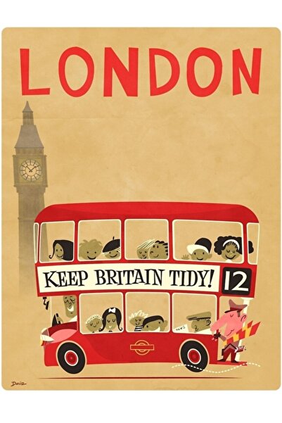 Universal Διακοσμητική ξύλινη αφίσα με σχέδιο λεωφορείου Λονδίνου