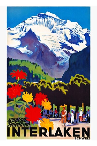 Universal Ελβετία Interlaken Travel Poster Painting Ξύλινη διακοσμητική αφίσα...