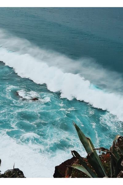 Universal Τιρκουάζ Πίνακας με Κύματα Ωκεανού Ξύλινη Διακοσμητική Αφίσα