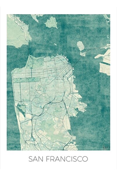 Universal Harta San Francisco Tablou albastru Poster decorativ din lemn
