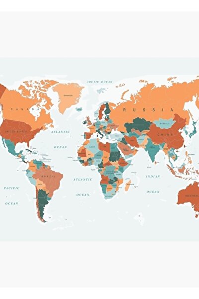 Universal Tablou cu harta lumii cu portocaliu ars și turcoaz, poster decorati...