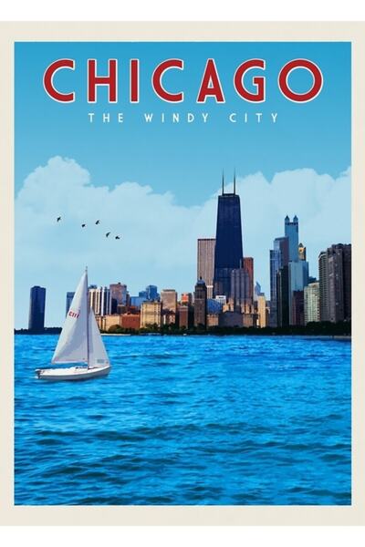 Universal Poster de călătorie Chicago, Peisaj aerian Chicago, Tablou cu litor...