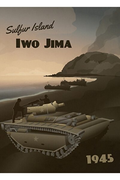 Universal Iwo Jima 1945 - Ξύλινη διακοσμητική αφίσα με εικονογράφηση του νησι...