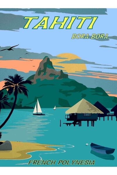 Universal Εκτύπωση διαφημιστικής εικόνας για το ταξίδι στην Μπόρα Μπόρα, Ξύλι...